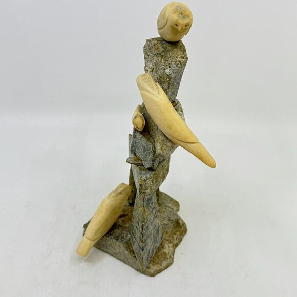 Inuit Hand Carved Inukshuk Sculpture with Birds by GYTA EESEEMAILLE - Picture 2 of 8